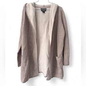 NWT Tahari Luxe Cashmere Classic Hooded Open Front Cardigan Tan / Cream Size L